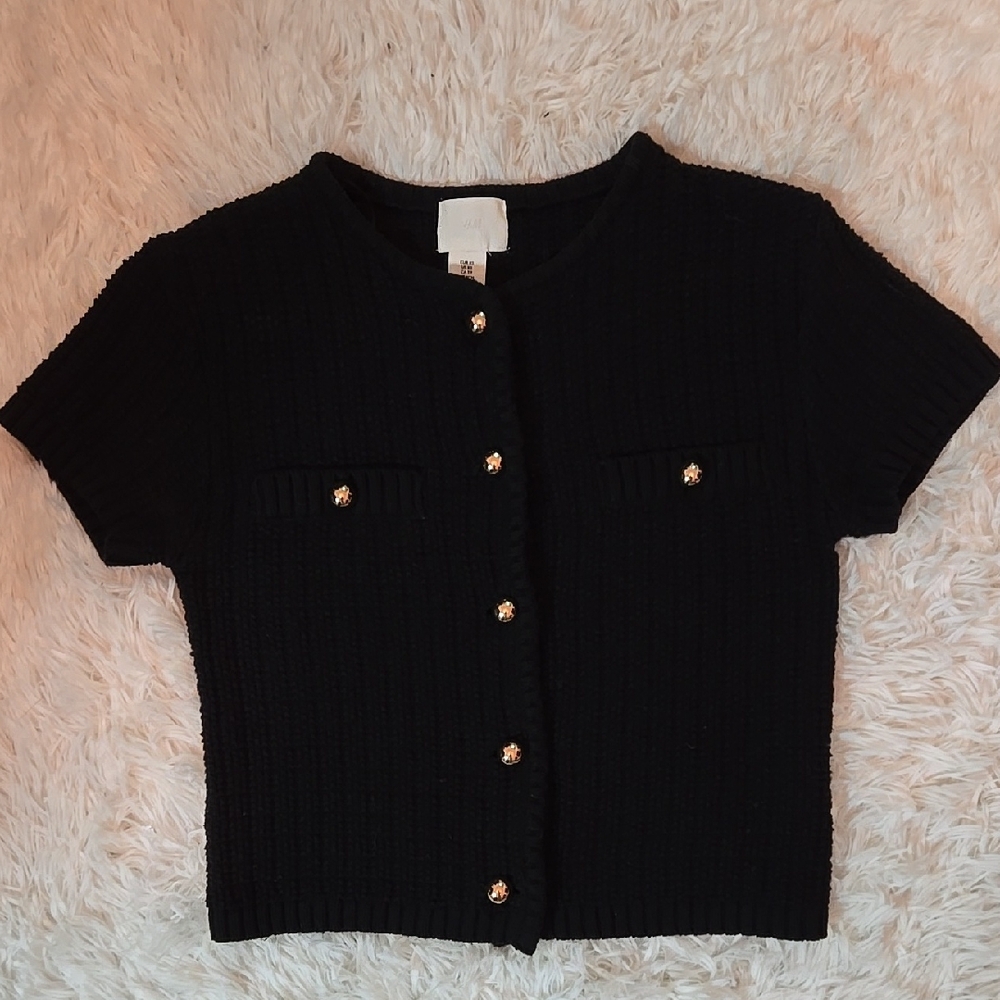 H&M  Black Knit Sweater With Gold Buttons